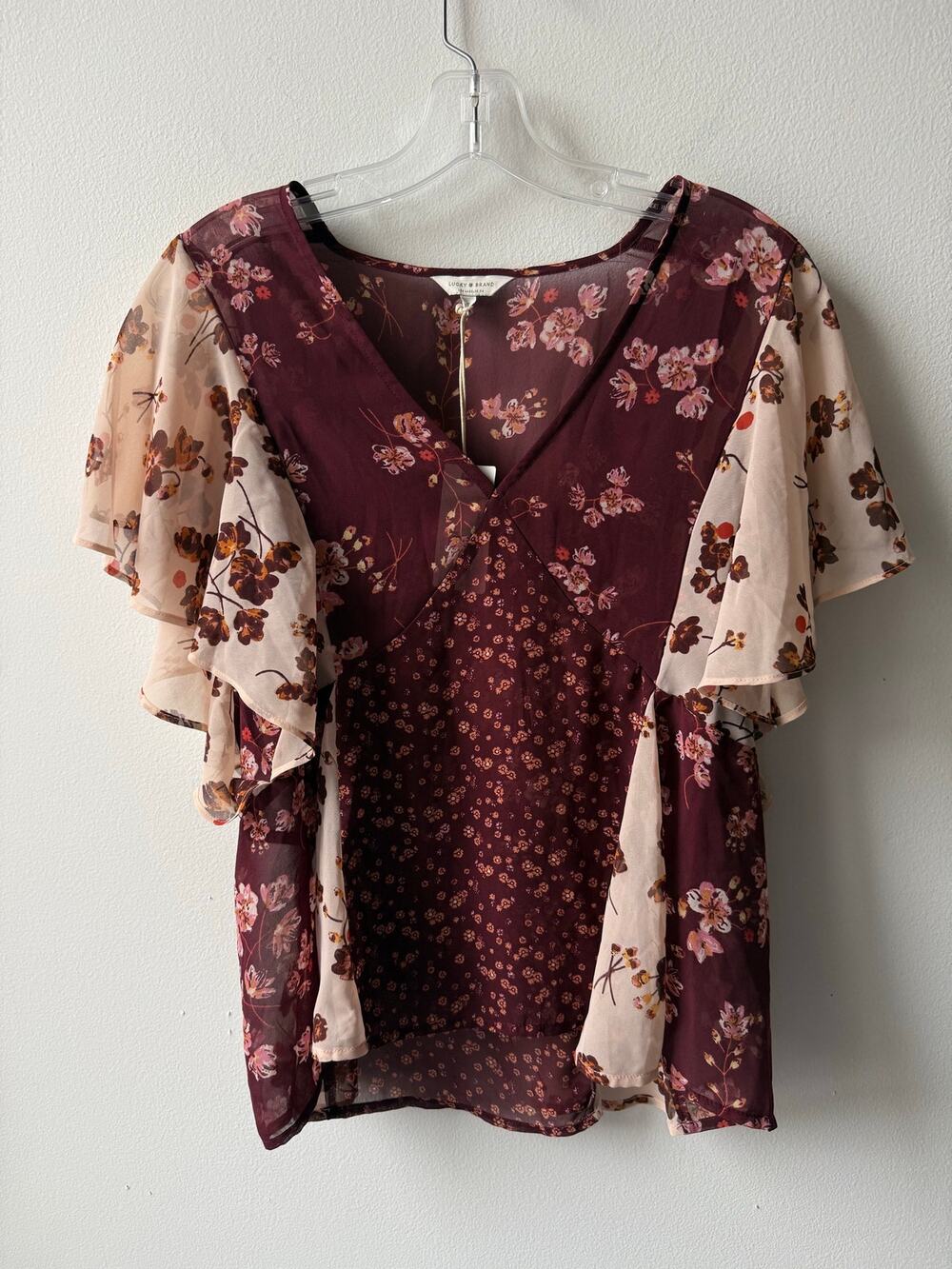 NWT Lucky Brand Floral Top Women S Maroon Boho Fairy Festival Whimsigoth Cottage